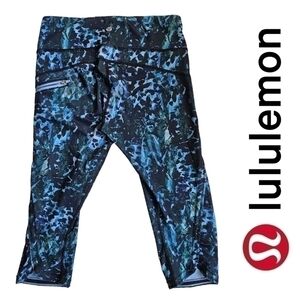 Lululemon Run: Top Speed Crop Leggings Full-On Luxtreme - Size 6 - Floral Blue